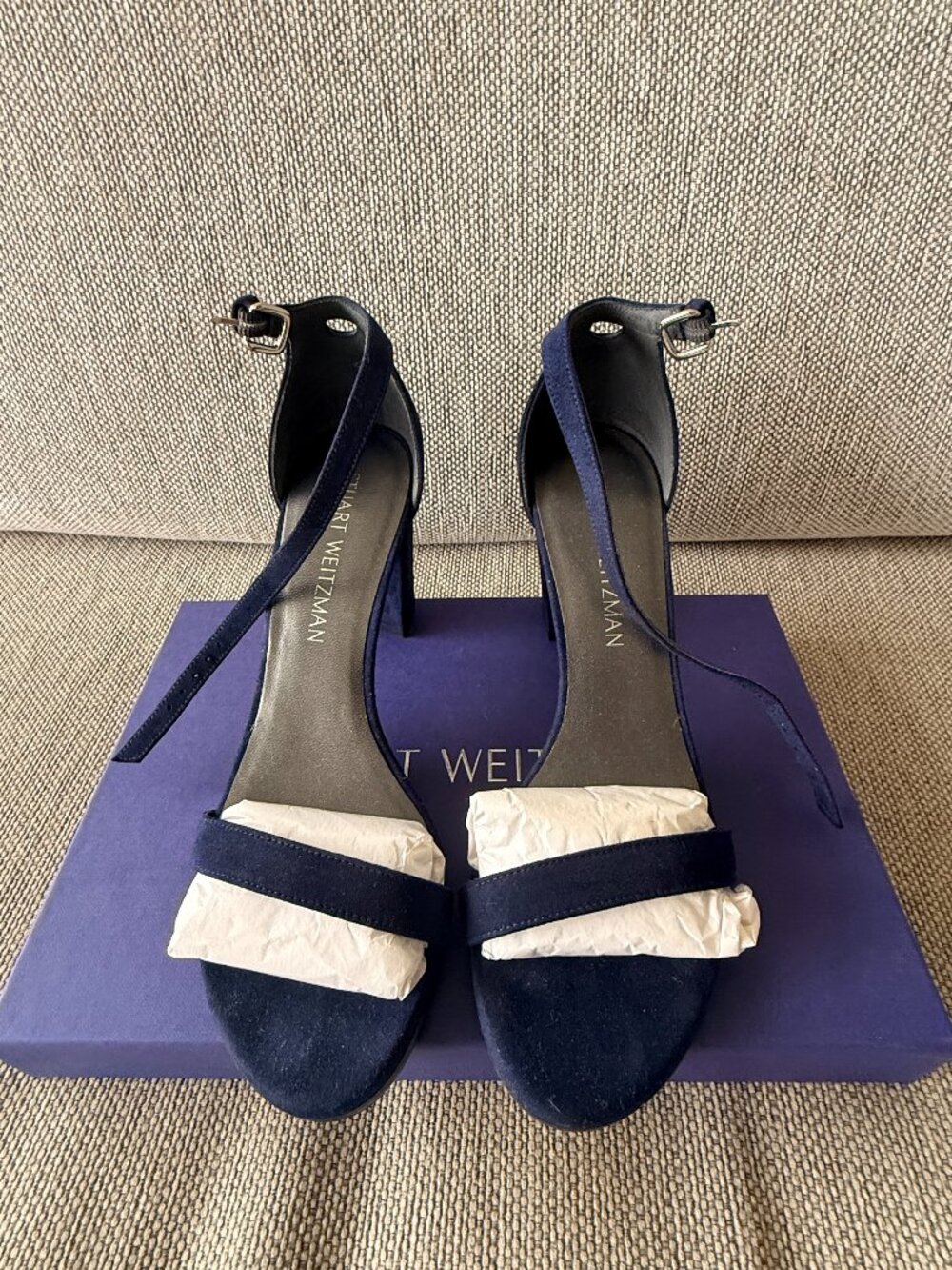 *BRAND NEW* Stuart Weitzman Nearlynude Sandel in Navy Blue Suede